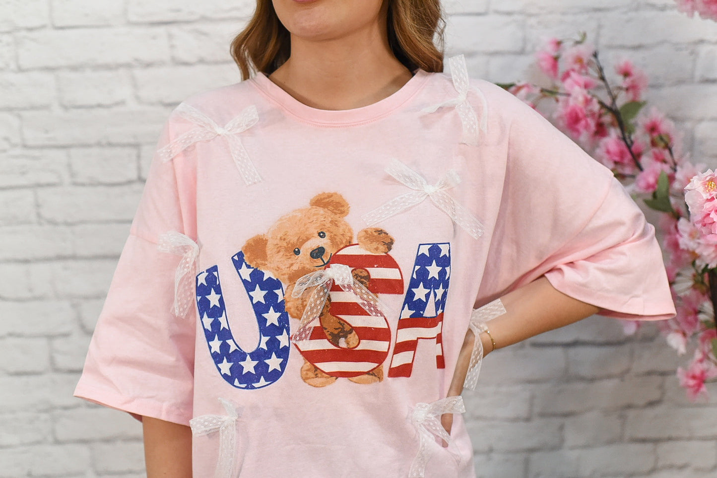🇺🇸 Pink USA Bow Teddy Tee