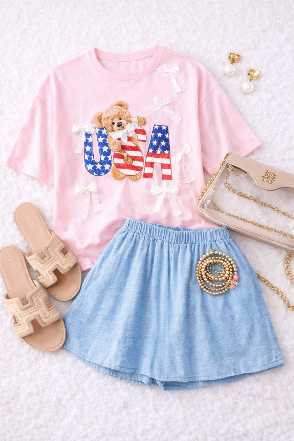 🇺🇸 Pink USA Bow Teddy Tee