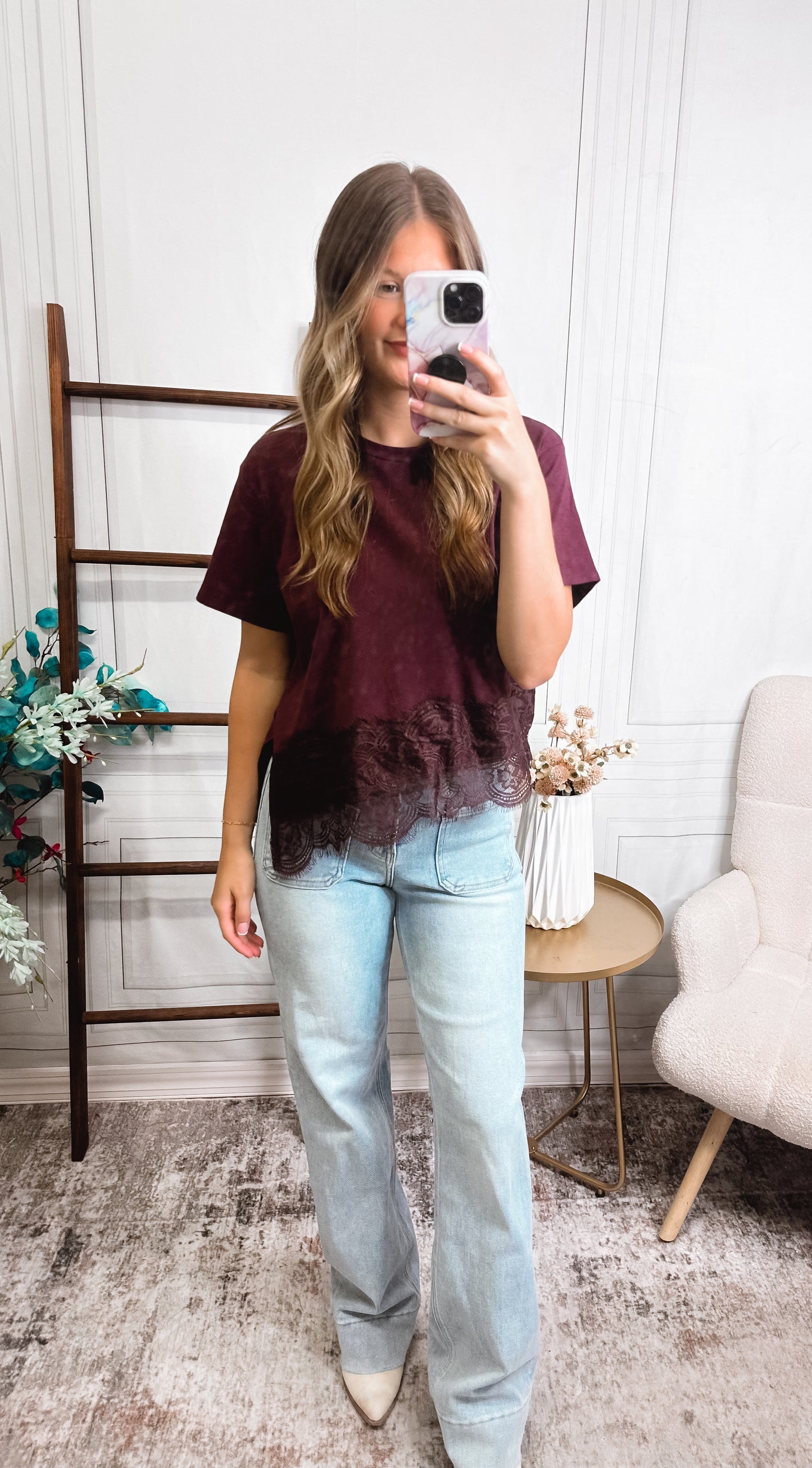 Plum Lace Hemline Top