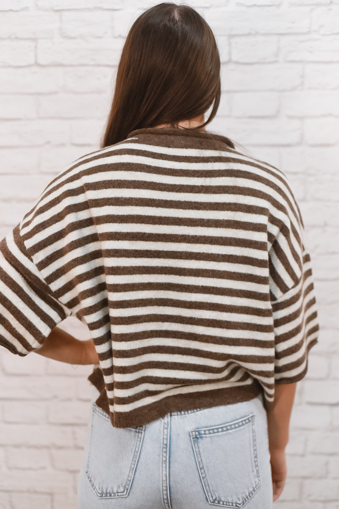 Coffee Date Striped Short-Sleeve Cardigan