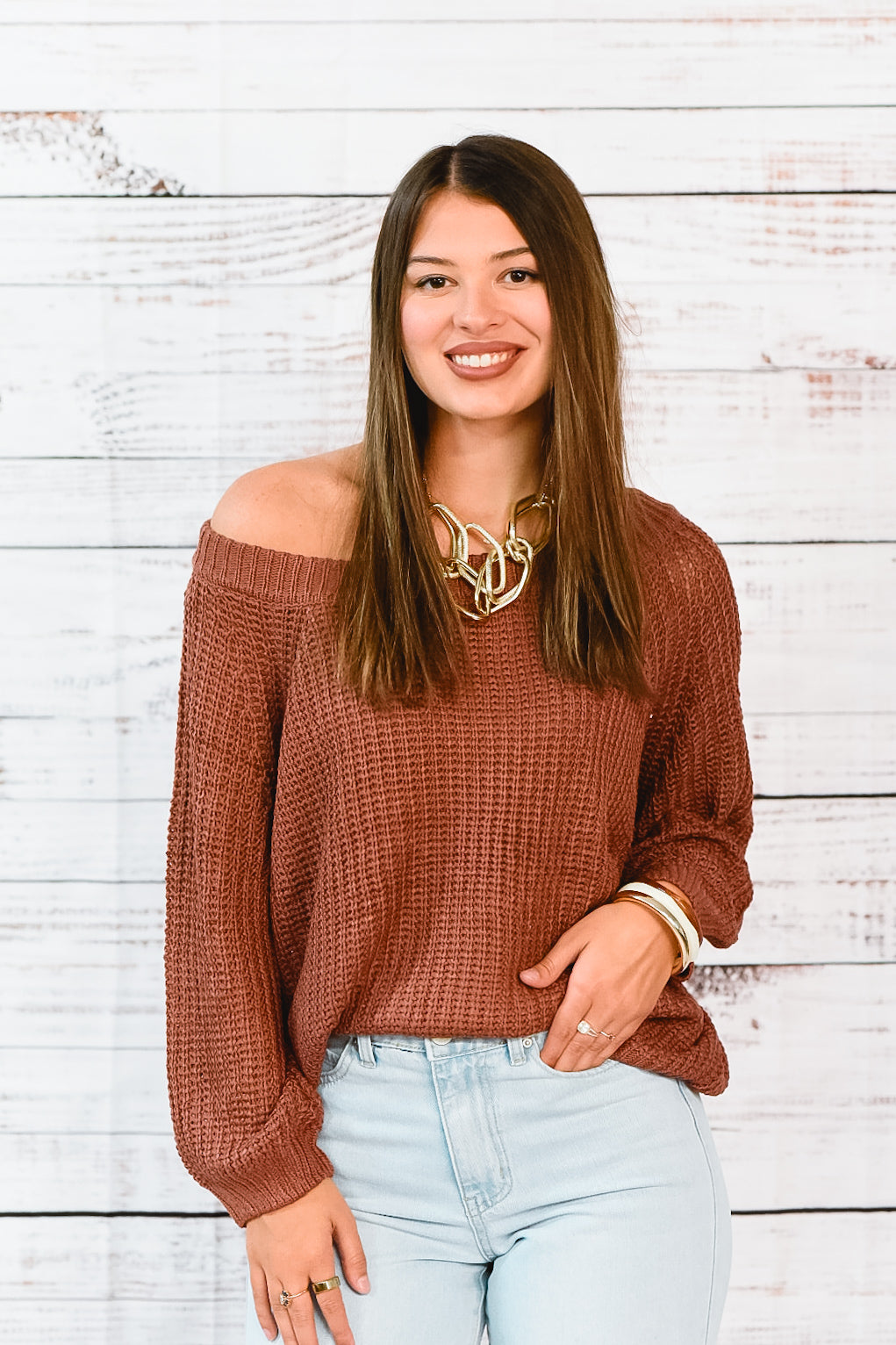 Rust Retreat Waffle Knit Sweater
