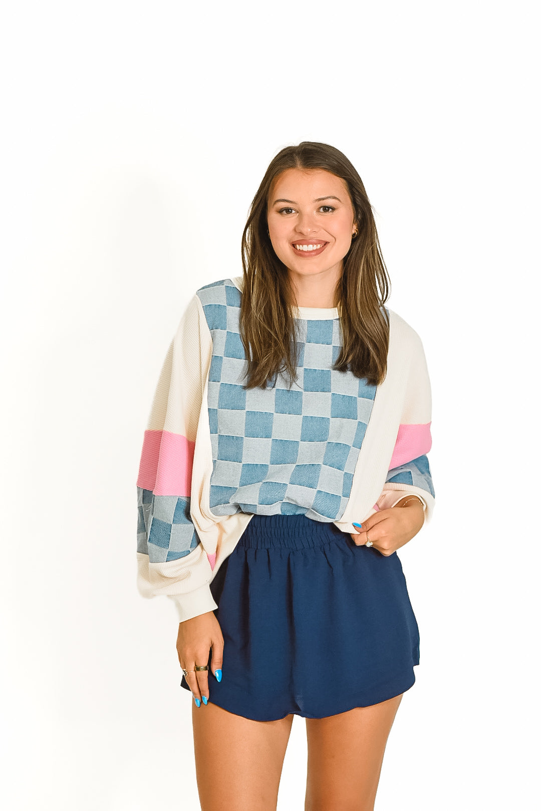 Checkered Charm Colorblock Pullover