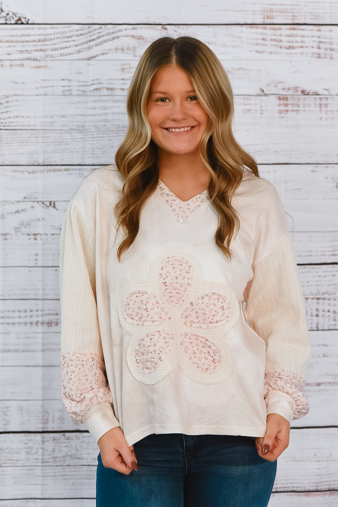 Flowers Of Fall Patchwork Textured Top
