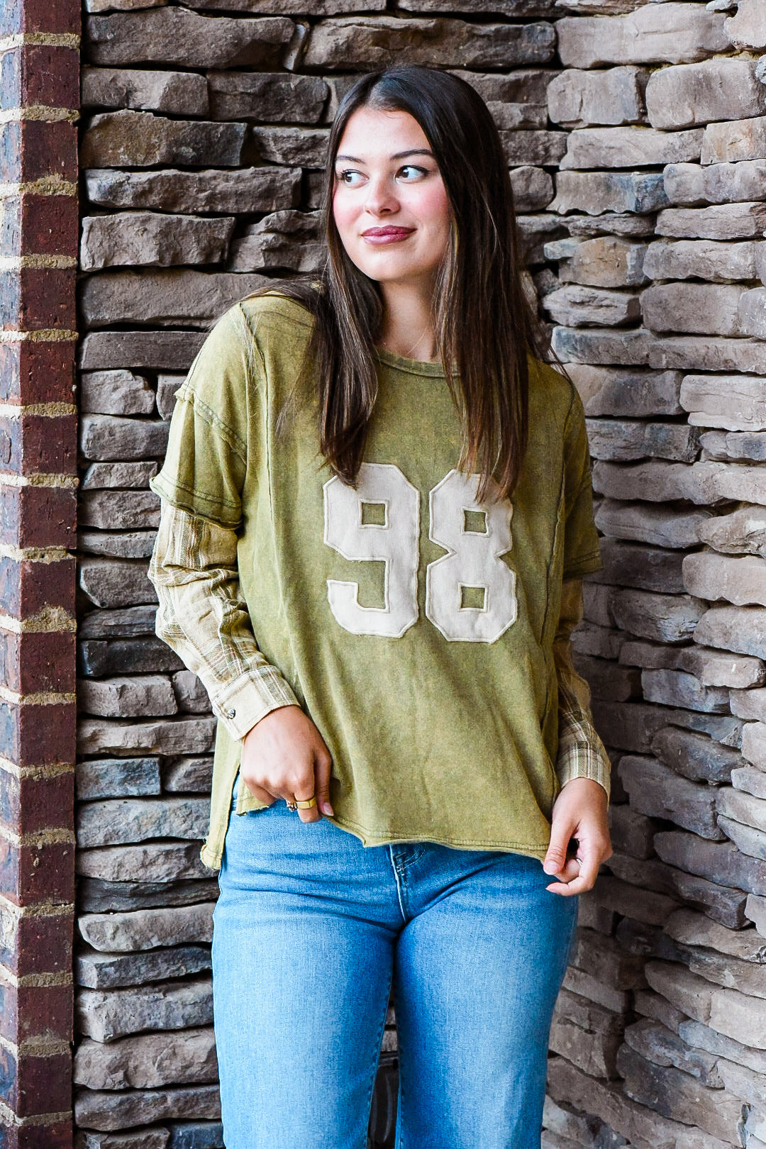 Varsity Vibes Plaid Sleeve Tee