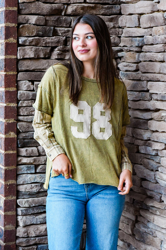 Varsity Vibes Plaid Sleeve Tee