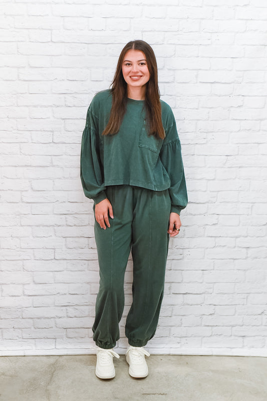 Evergreen Mineral-Wash Lounge Pants Set