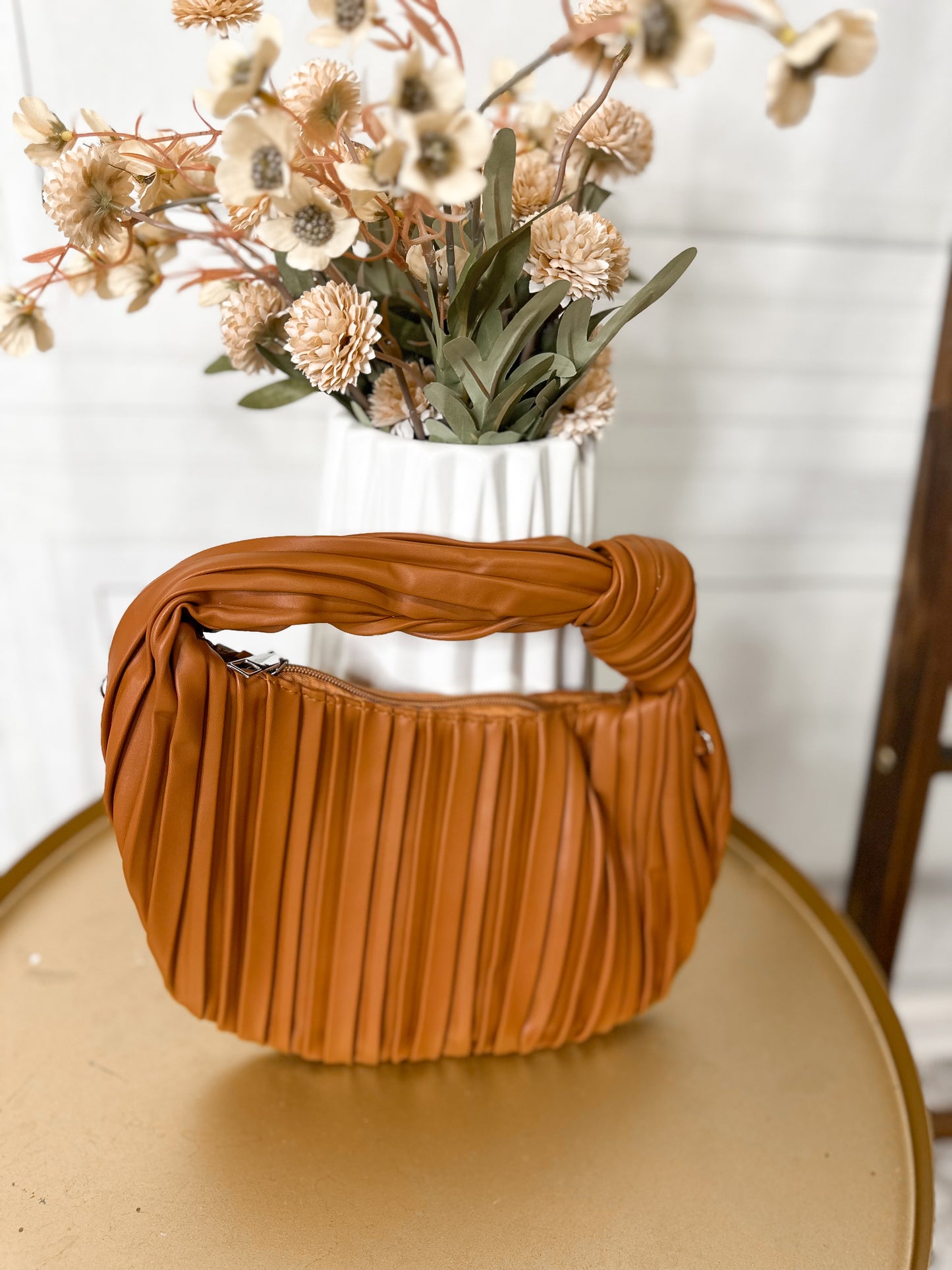 Cinnamon Twist Pleated Shoulder Bag
