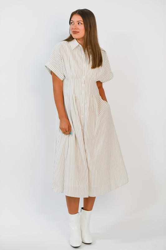 Fall Breeze Striped Shirt Dress
