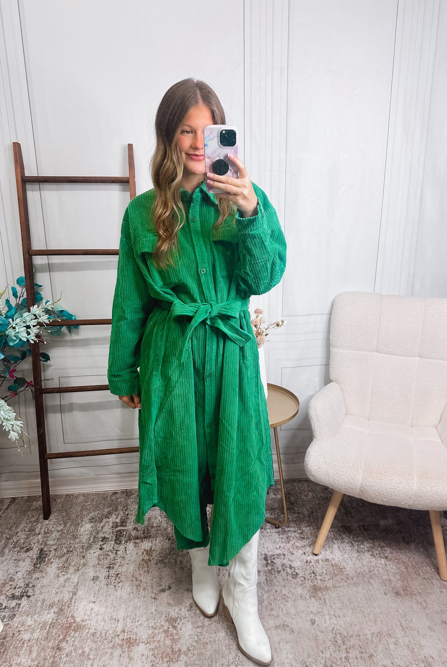 Emerald Avenue Corduroy Midi Dress