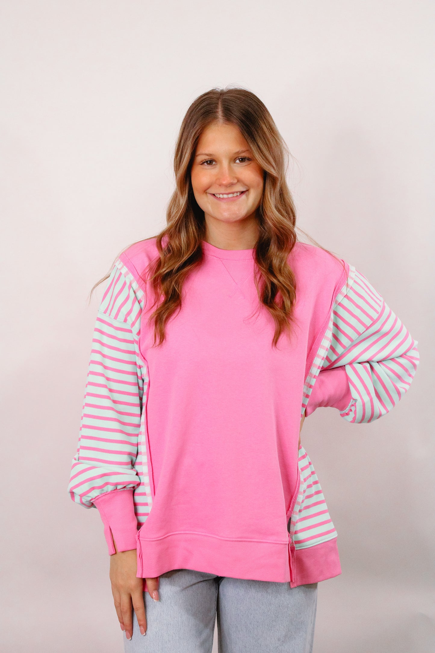 Bubblegum Stripe Sleeve Sweatshirt