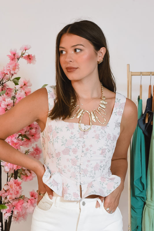 Soft Sage & Roses Top