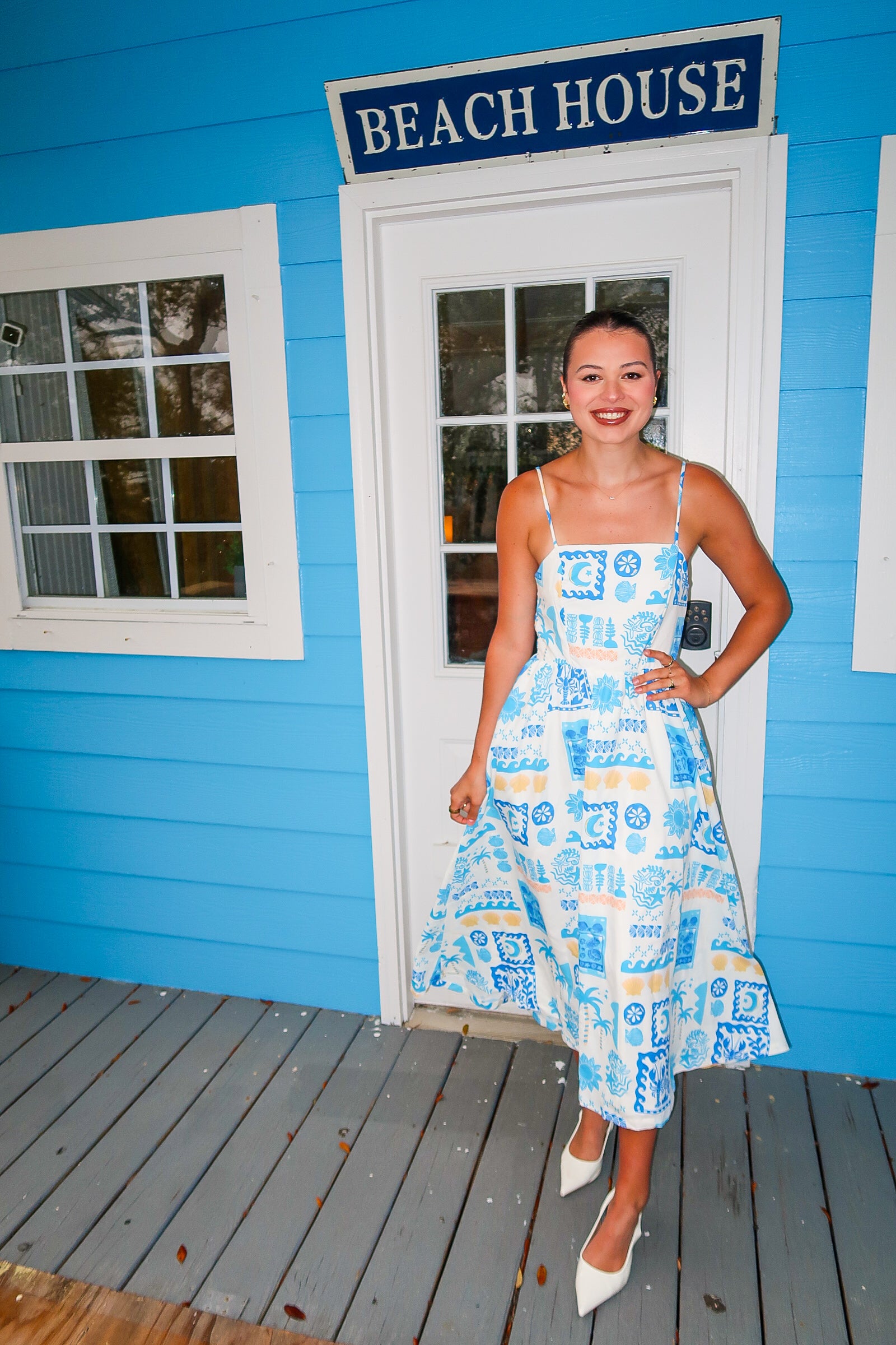 Beach Bliss Blue And White Beach Print Dress KS Boutique Beach Bliss Blue And White Beach Print Dress KS Boutique