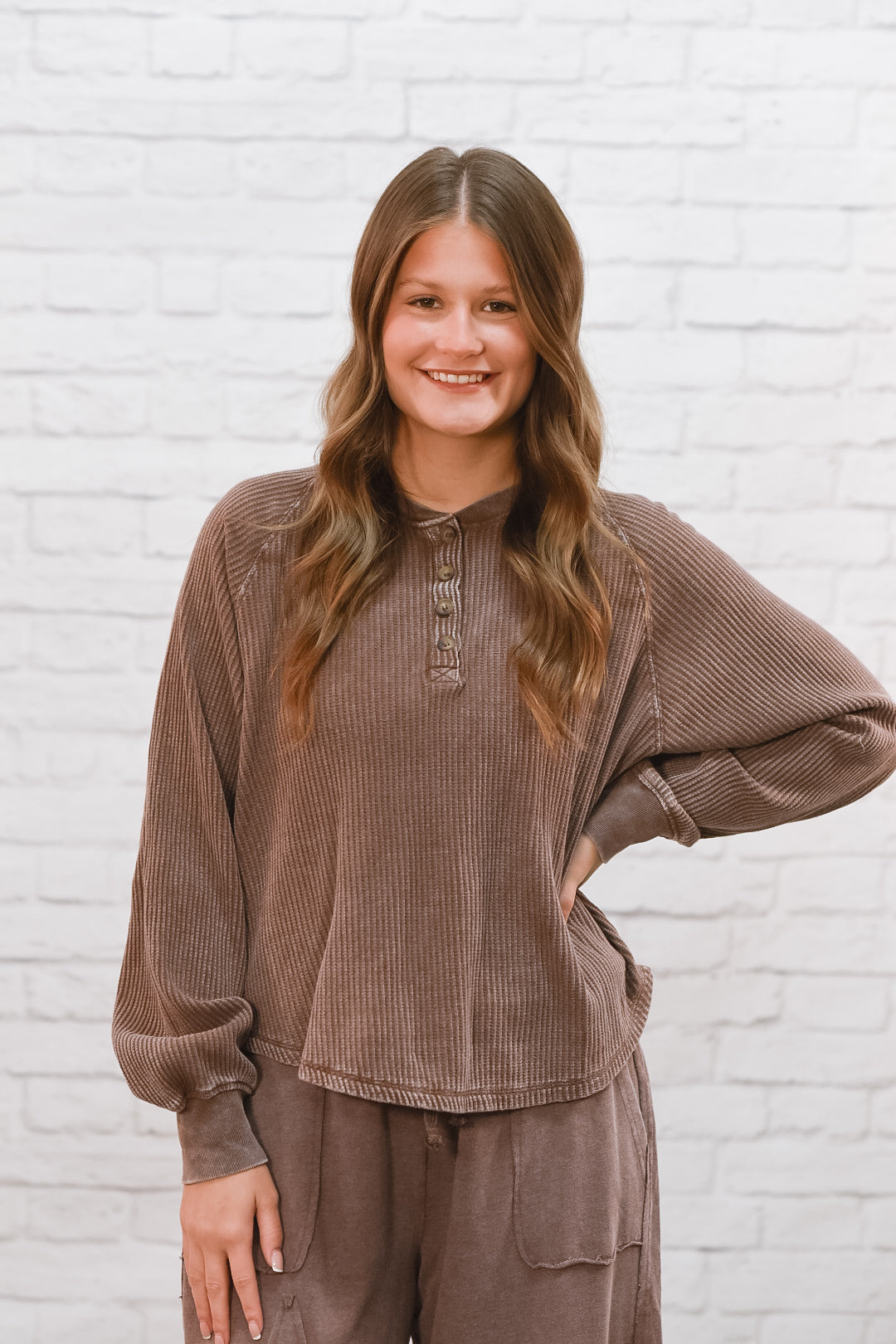 Mocha Mornings Waffle Knit Henley