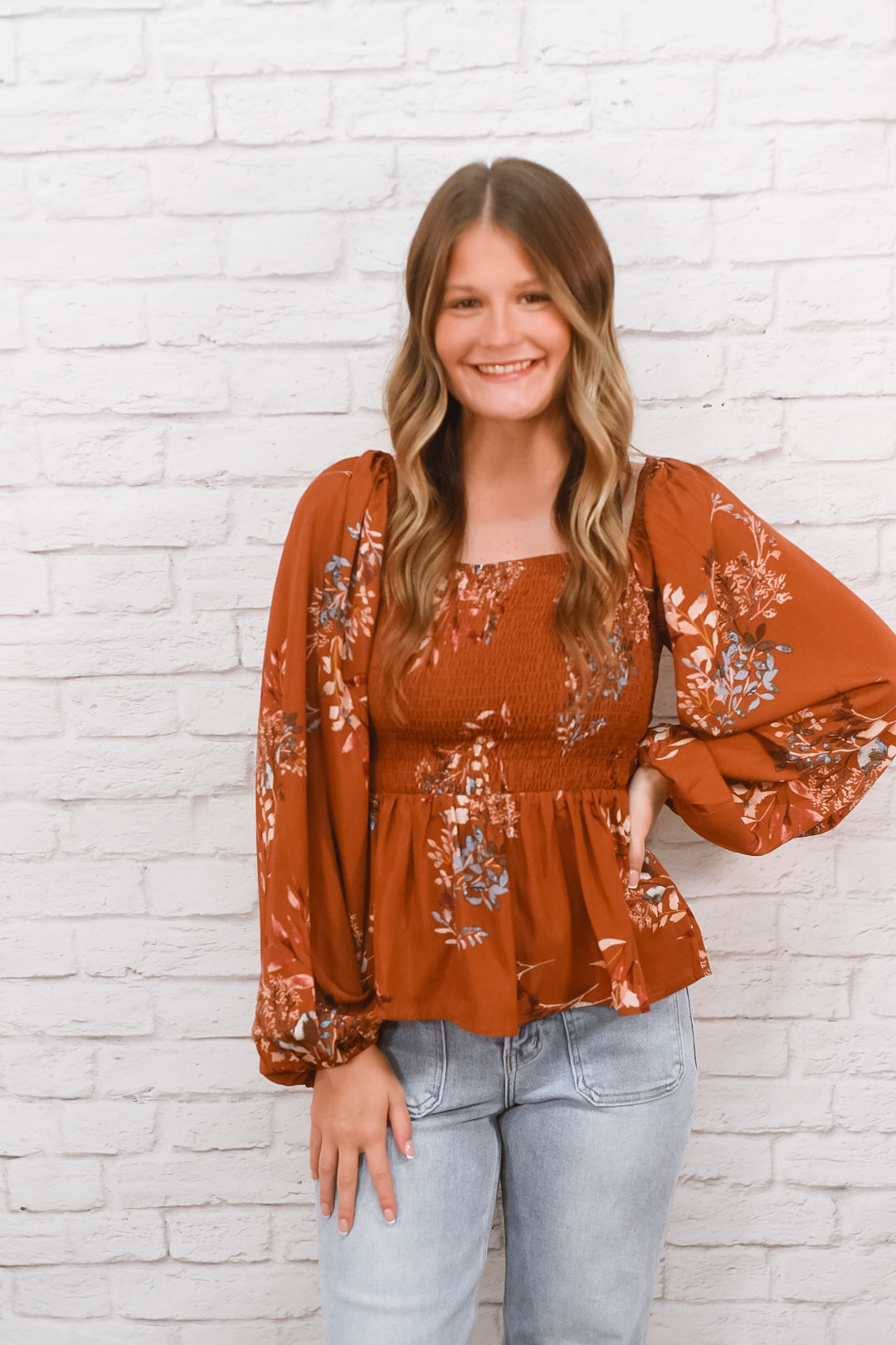 Autumn Muse Floral Peplum Top