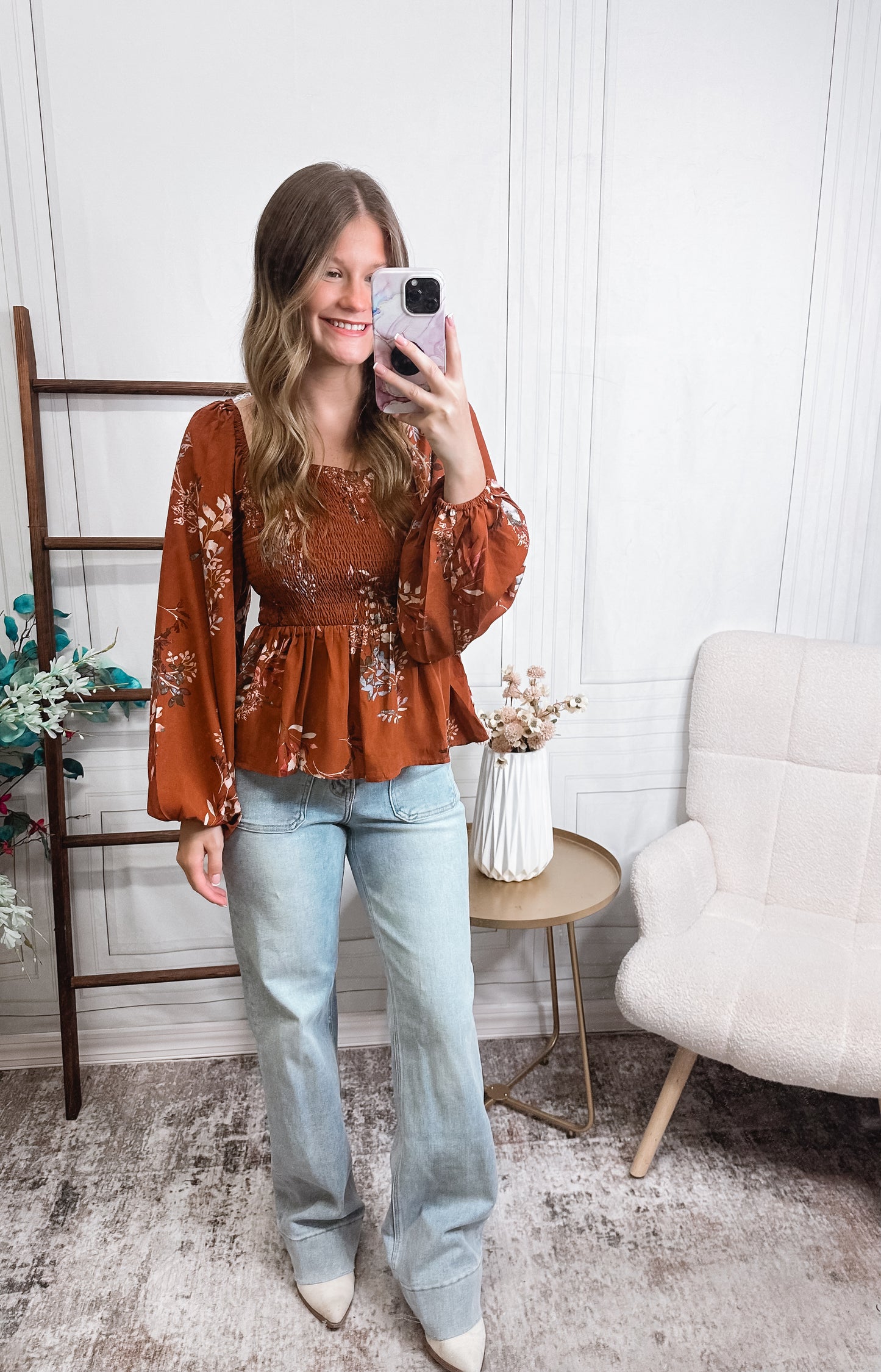 Autumn Muse Floral Peplum Top