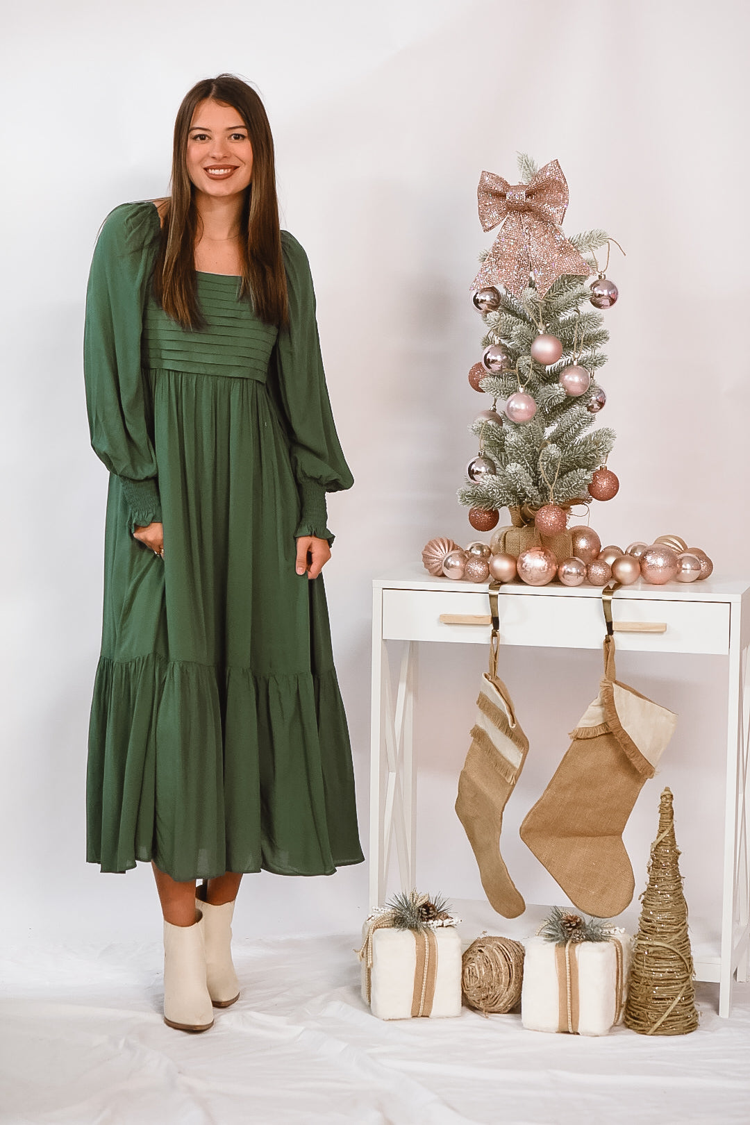 Emerald Grace Pleated Maxi Dress
