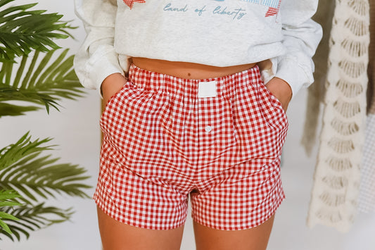 Gingham Days Red Checkered Shorts