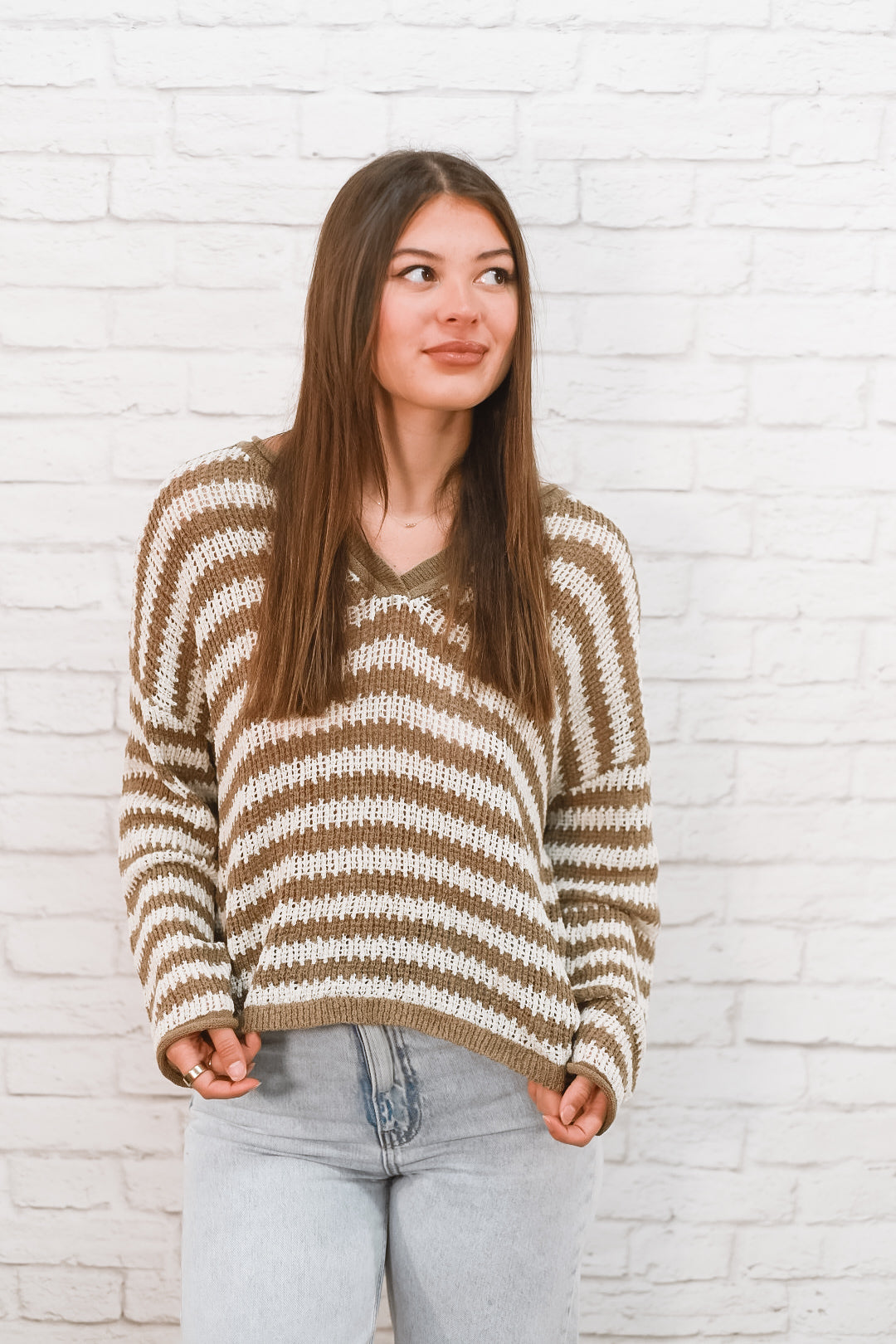 Mocha Morning Striped Split-Neck Sweater