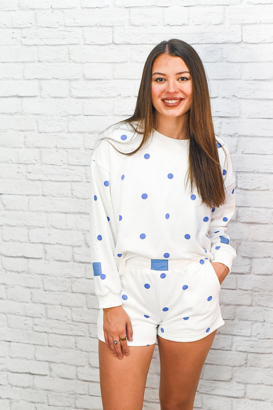 Coastal Dot Lounge Set – Polka Dot Top & Shorts Set