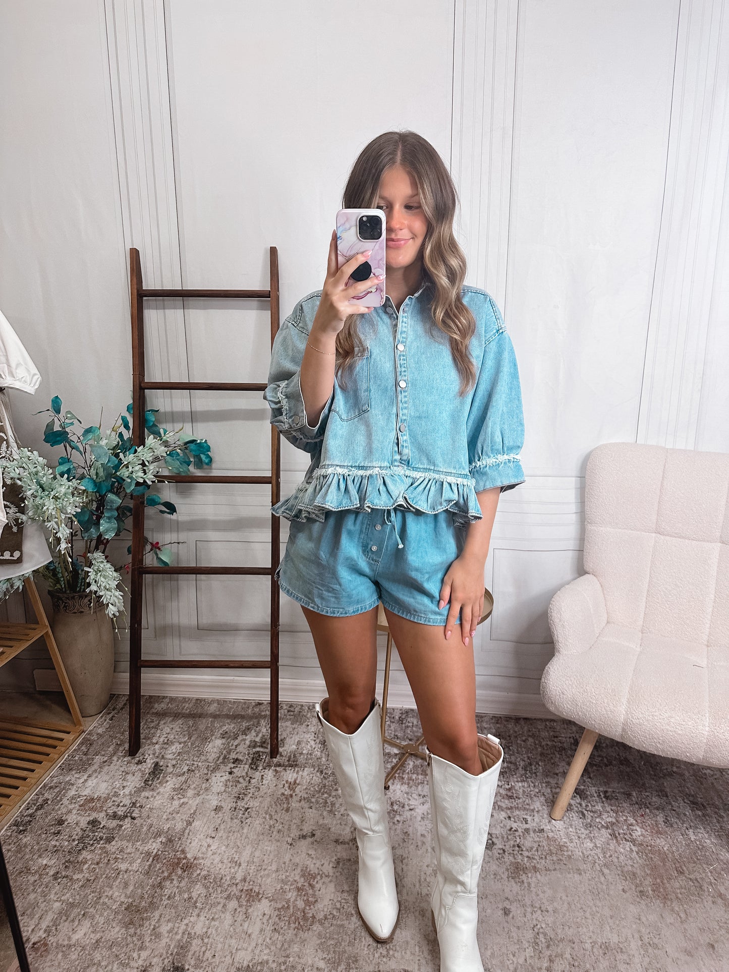 Blue Ridge Ruffle Denim Top