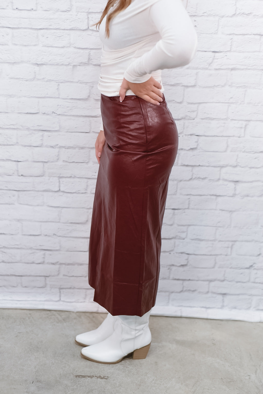 Wine About It Faux-Leather Midi Skirt