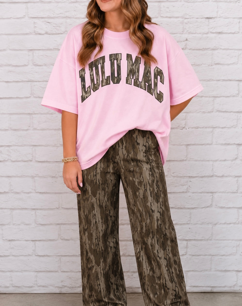 Lulu Mac Camo Varsity Tee – Blush Pink