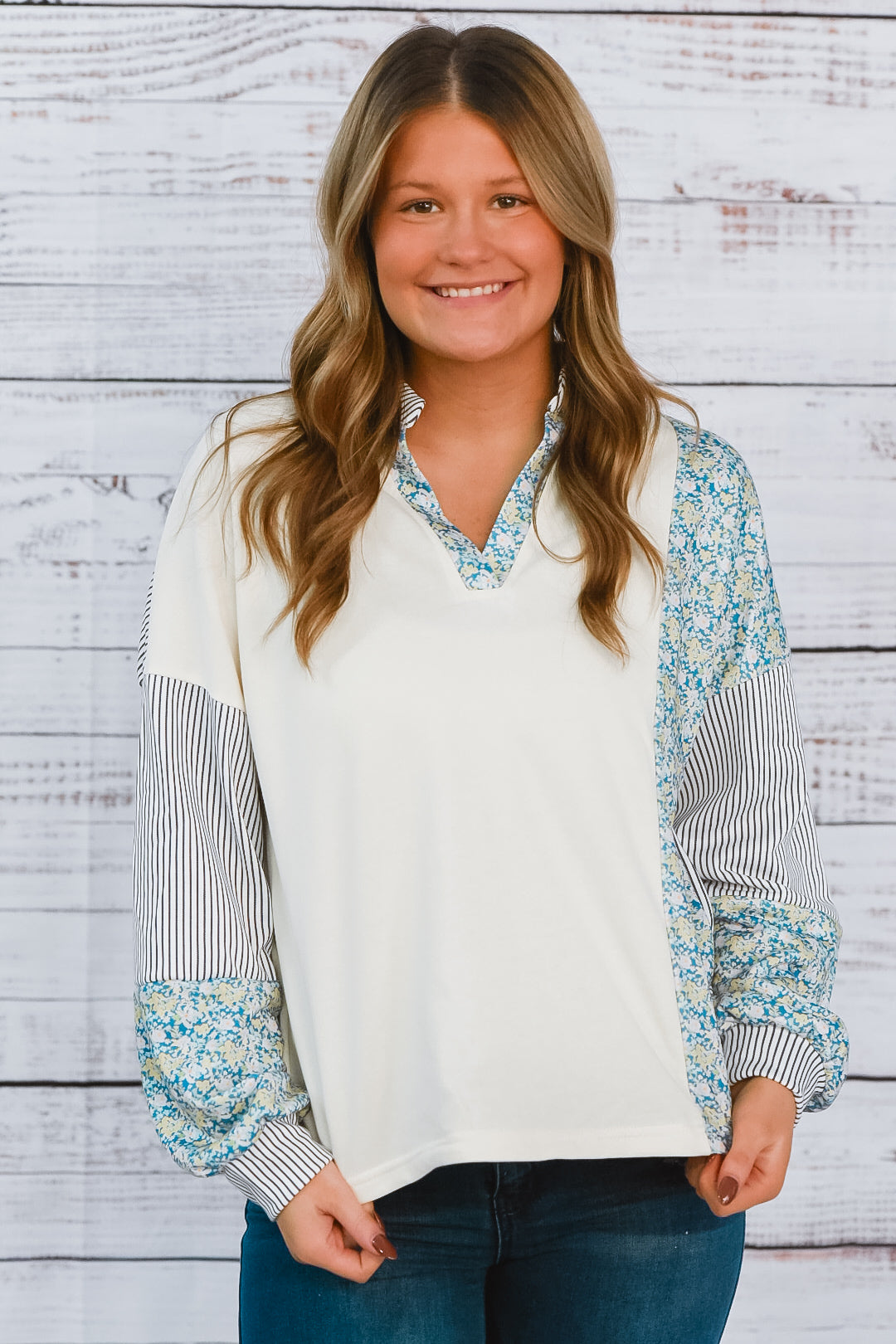 Blooms Of Fall Floral And Stripe Top