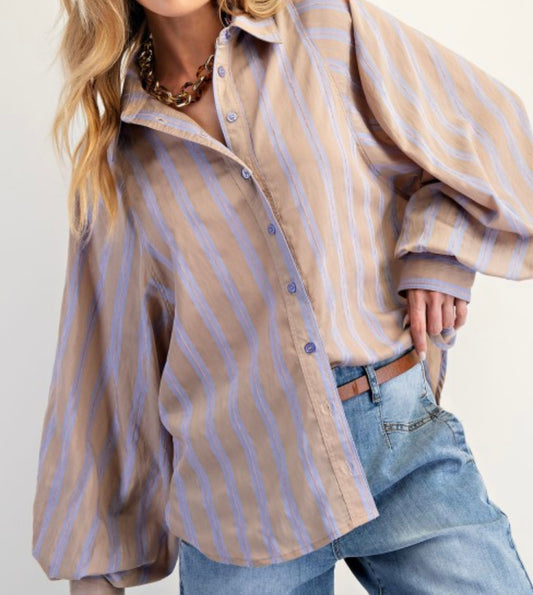 Lavender Sands Striped Button Blouse