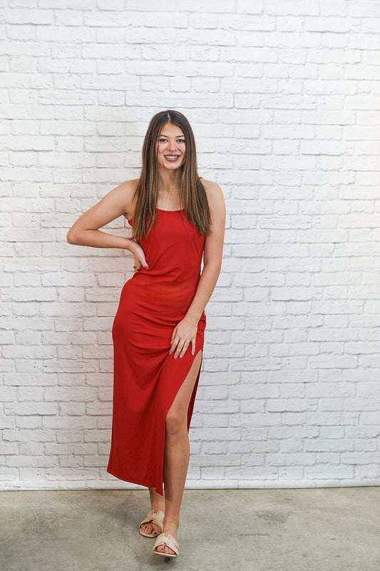 Crimson Confidence Midi Dress