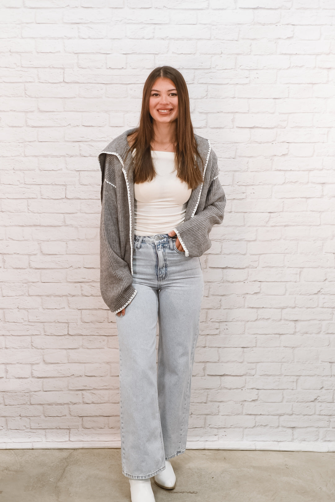 Silver Lining Contrast Stitch Cardigan