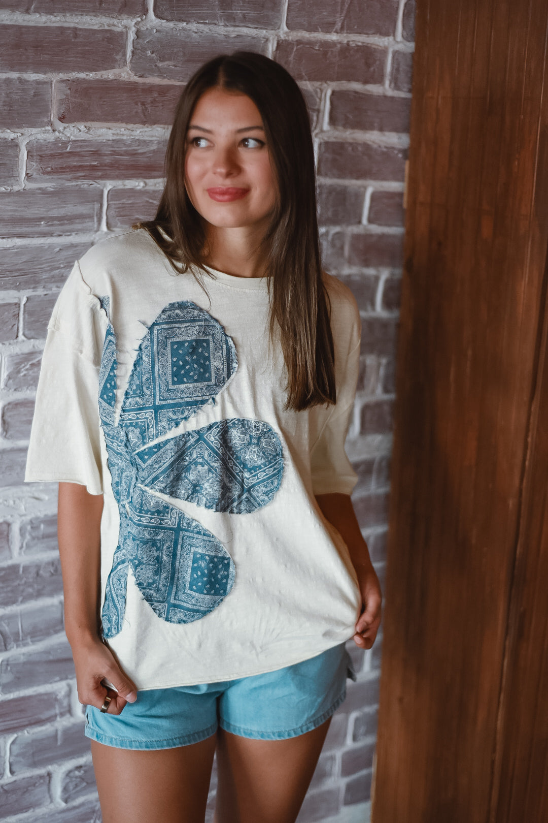 Blue Skies Patchwork Flower Tee