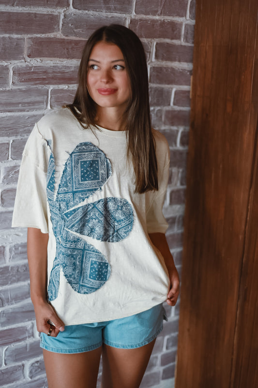 Blue Skies Patchwork Flower Tee