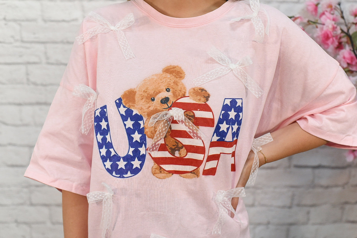 🇺🇸 Pink USA Bow Teddy Tee
