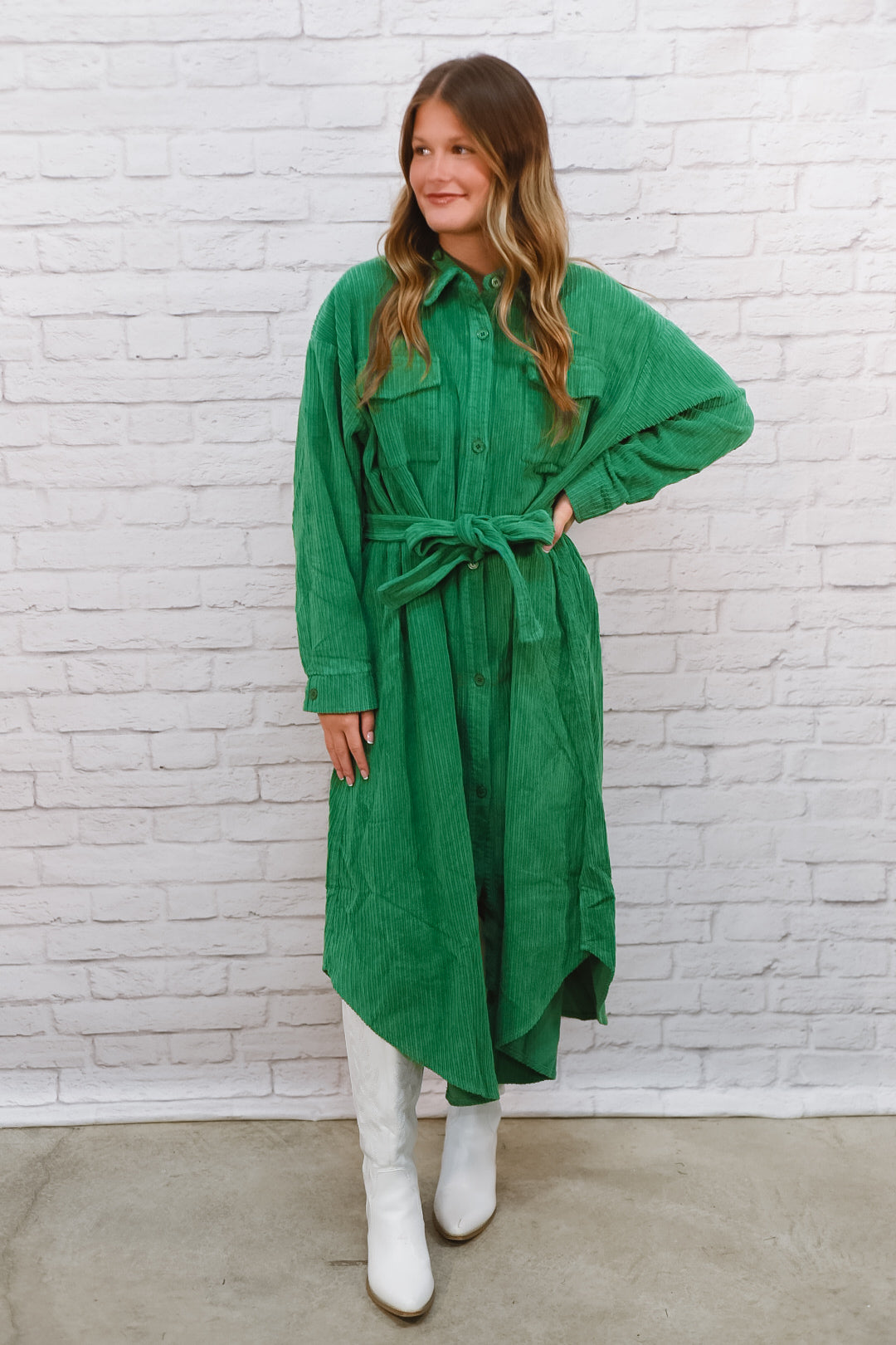 Emerald Avenue Corduroy Midi Dress