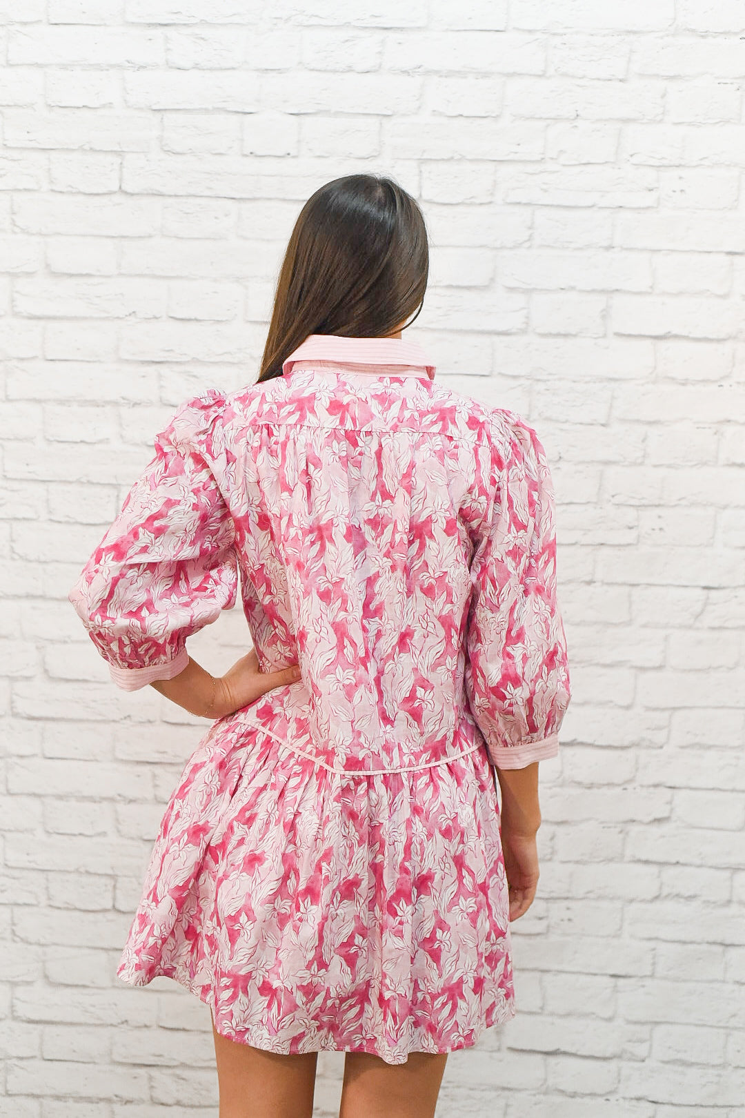 Blushing Garden Collared Puff Sleeve Mini Dress
