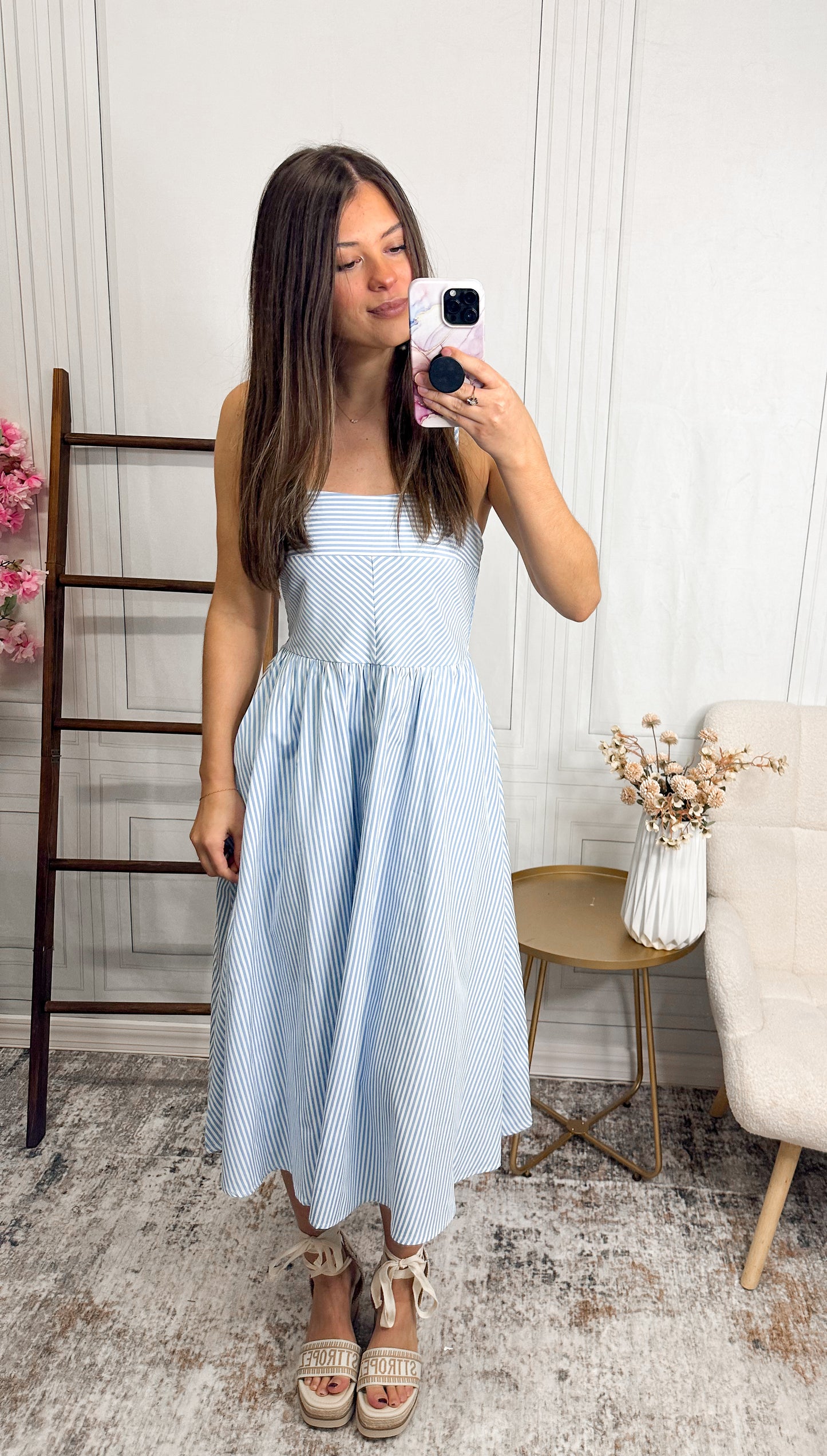 Blue Skies Striped Midi Dress
