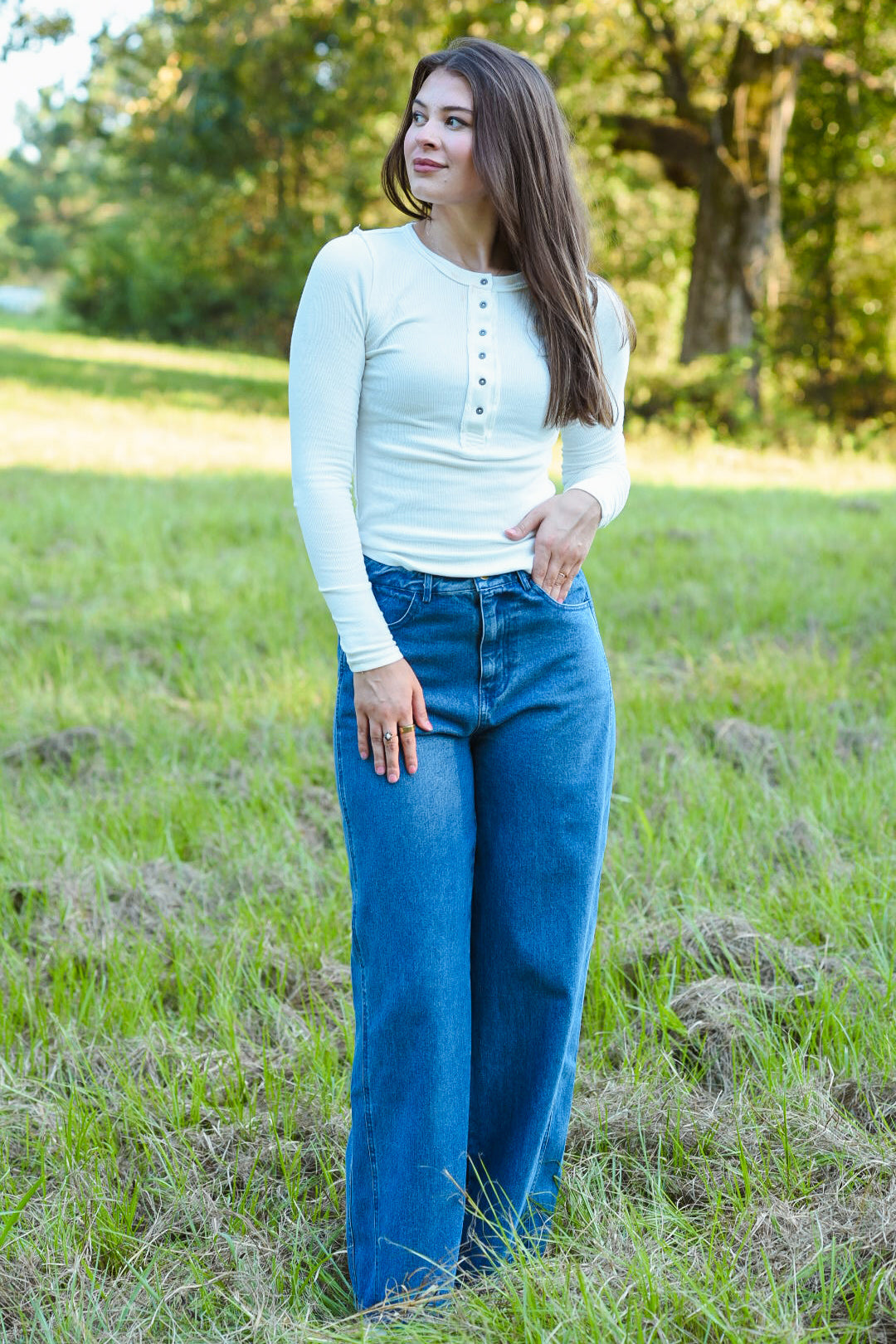 Everyday Essential White Henley Top