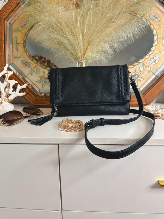 Midnight Braided Foldover Clutch