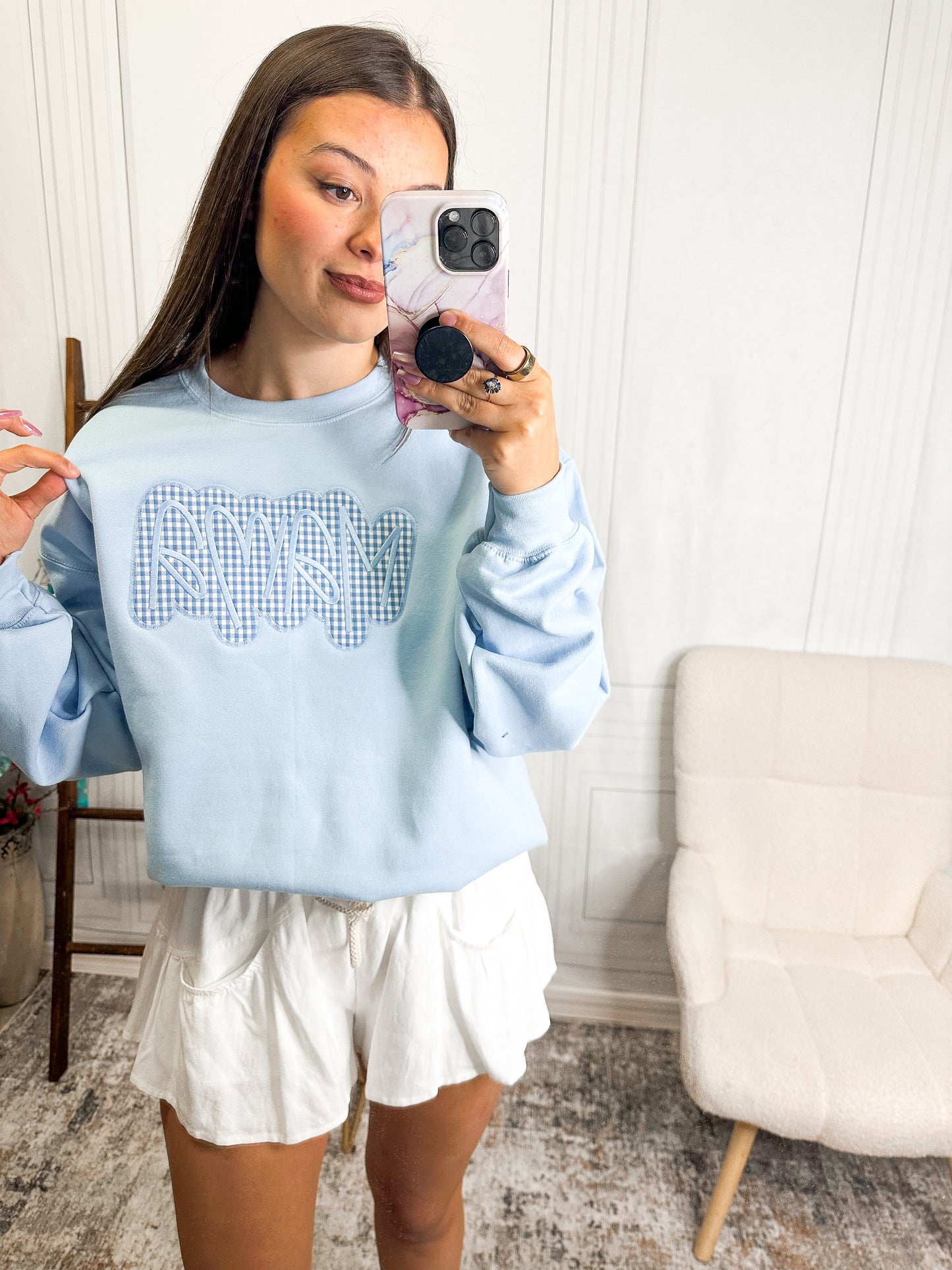 Blue Gingham Mama Sweatshirt
