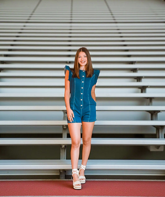 Indigo Charm Denim Button Romper