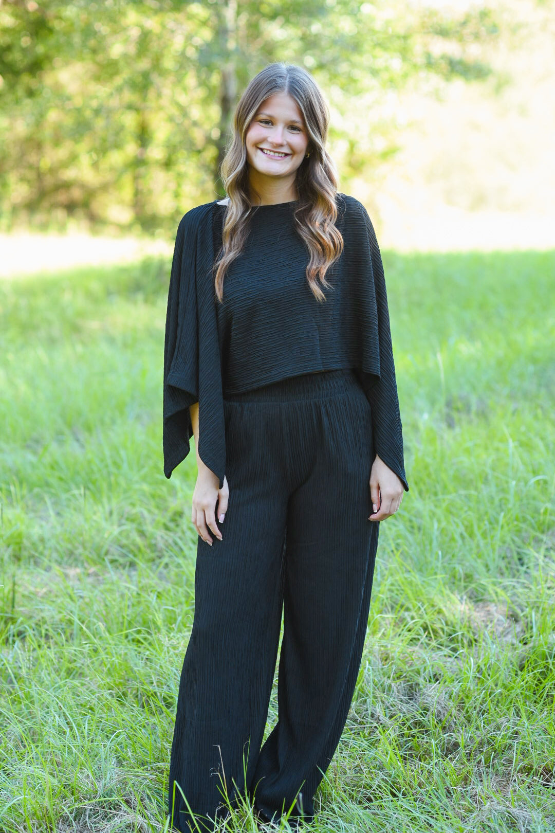 Easy Elegance Pleated Pant Set – Black