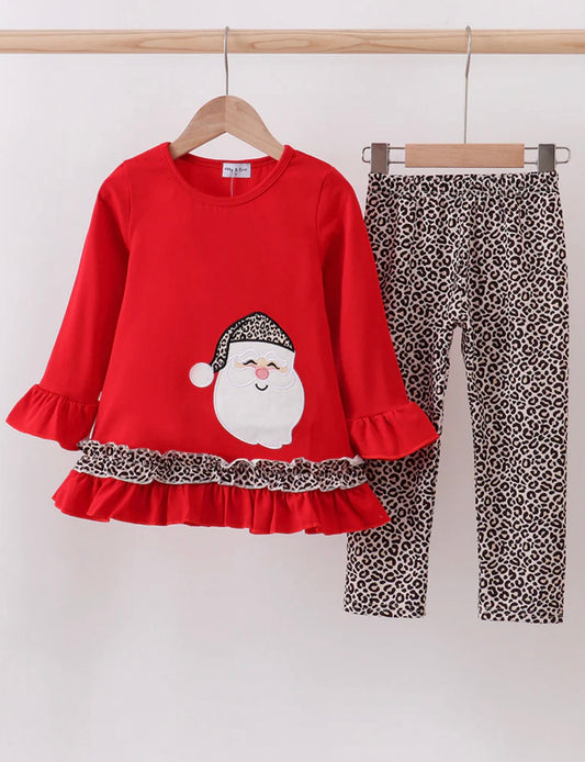 Girls Leopard Santa Pants Set (Preorder)