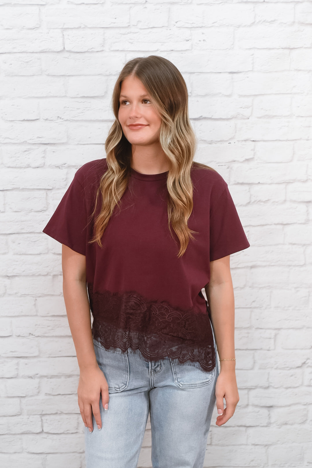 Plum Lace Hemline Top