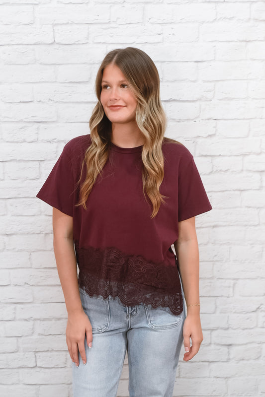 Plum Lace Hemline Top