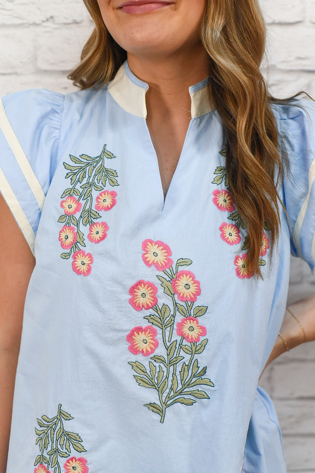 Coastal Garden Embroidered Dress – Blue Floral Babydoll Dress