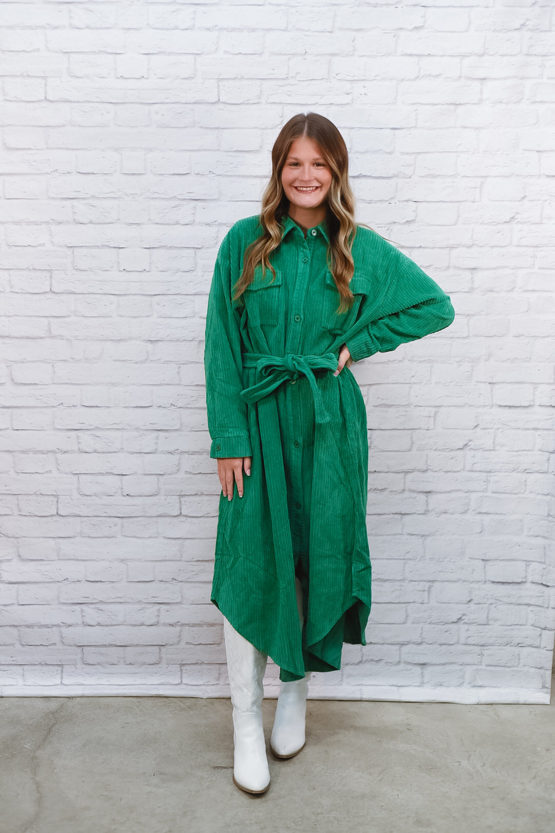 Emerald Avenue Corduroy Midi Dress