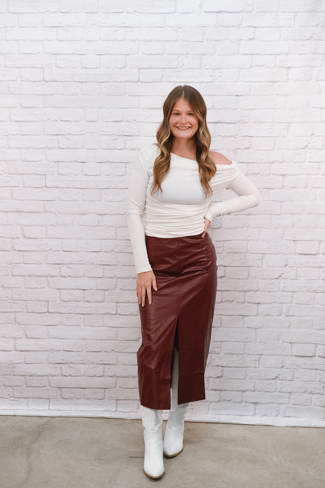 Wine About It Faux-Leather Midi Skirt