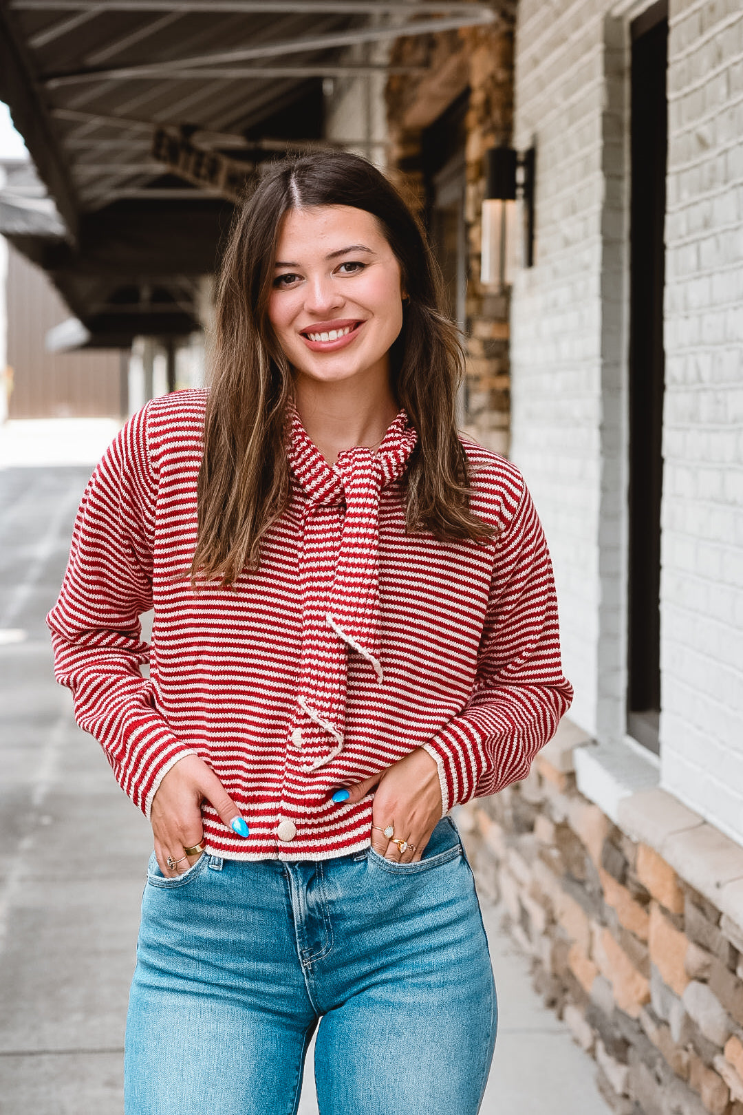 Red & White Striped Bow Tie Sweater