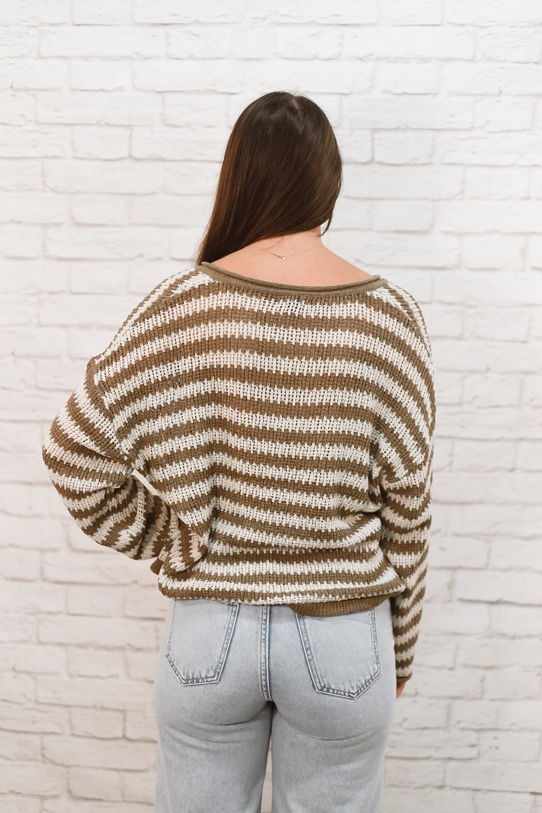 Mocha Morning Striped Split-Neck Sweater