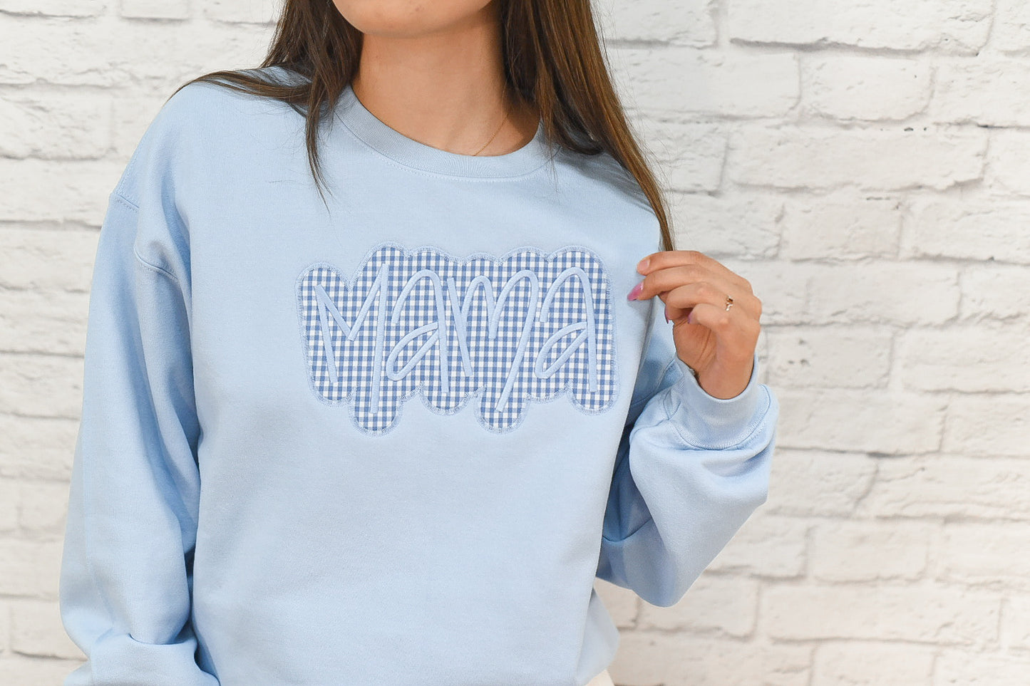 Blue Gingham Mama Sweatshirt